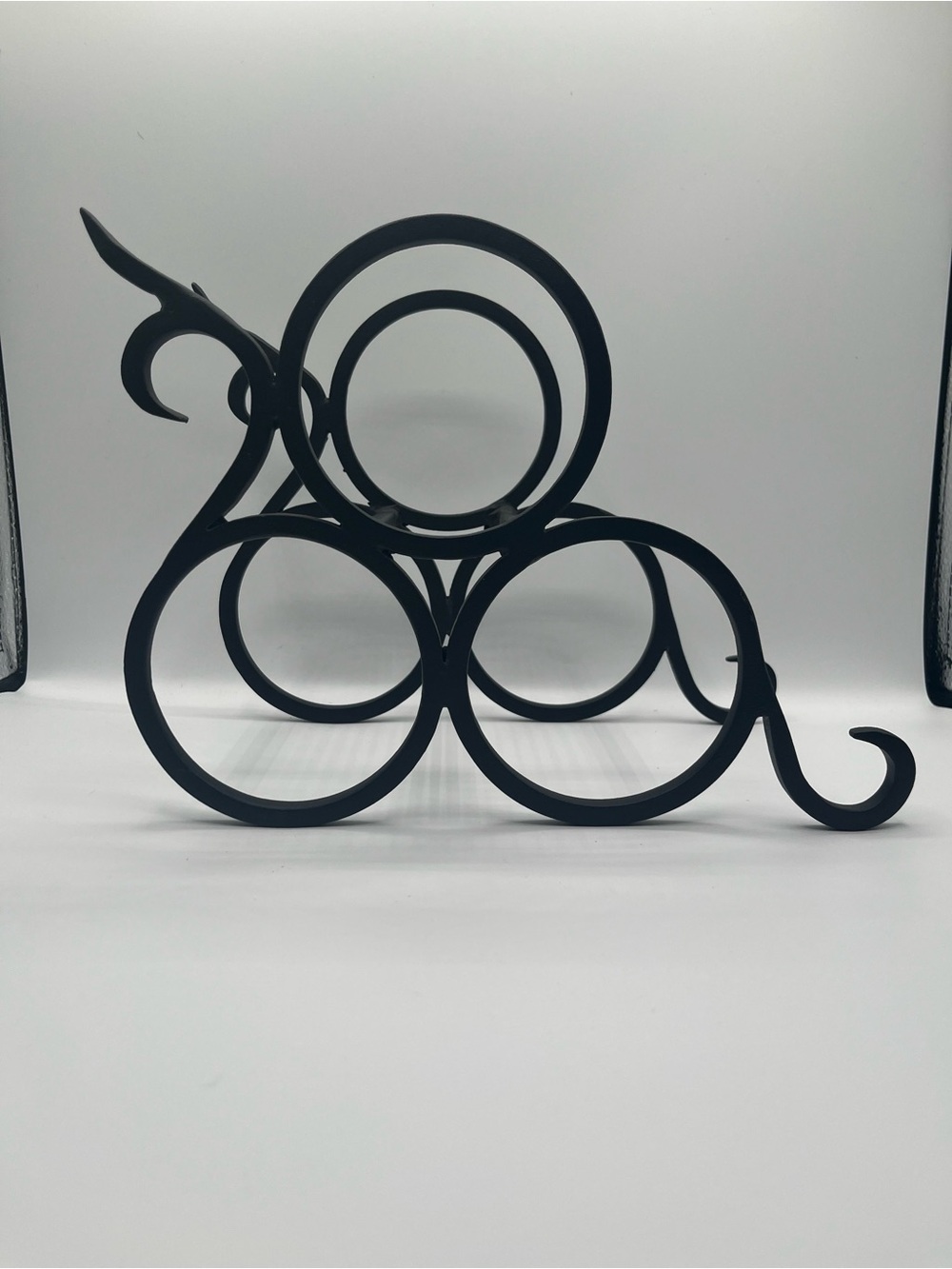 Vintage Black Wrought Iron Wine Rack - 3 Bottle Holder